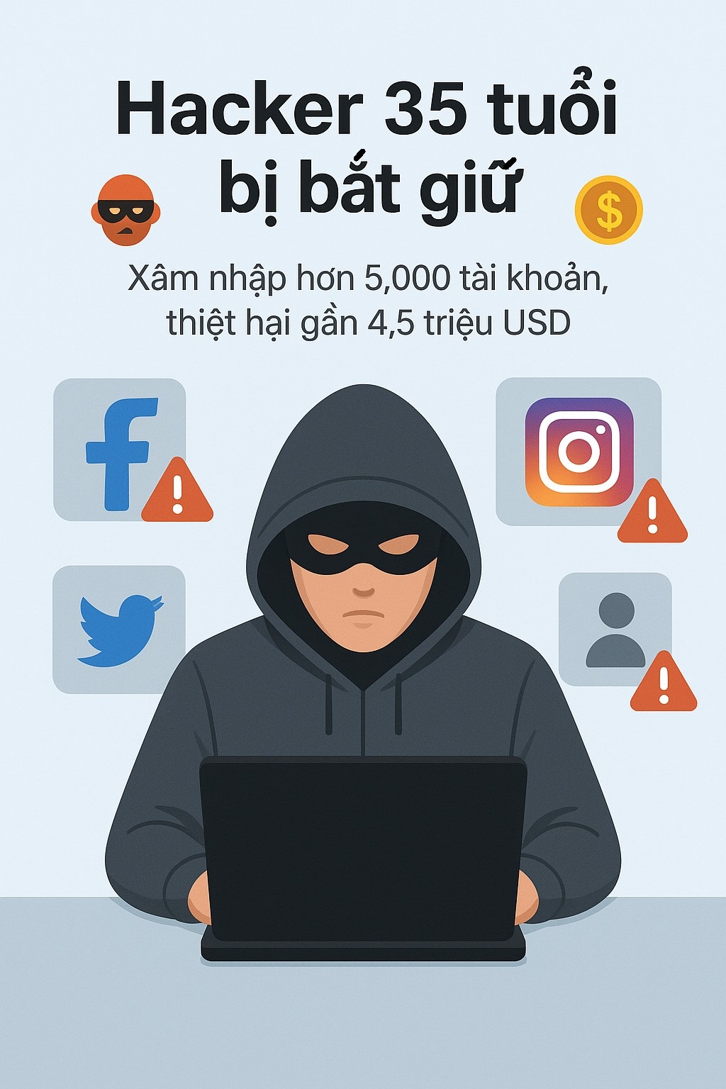 Bắt giữ hacker xâm nhập 5.000 tài khoản trong 7 năm để thu lợi 4,5 triệu USD tiền ảo- Ảnh 1. Bắt giữ hacker xâm nhập 5.000 tài khoản trong 7 năm để thu lợi 4,5 triệu USD tiền ảo- Ảnh 1.