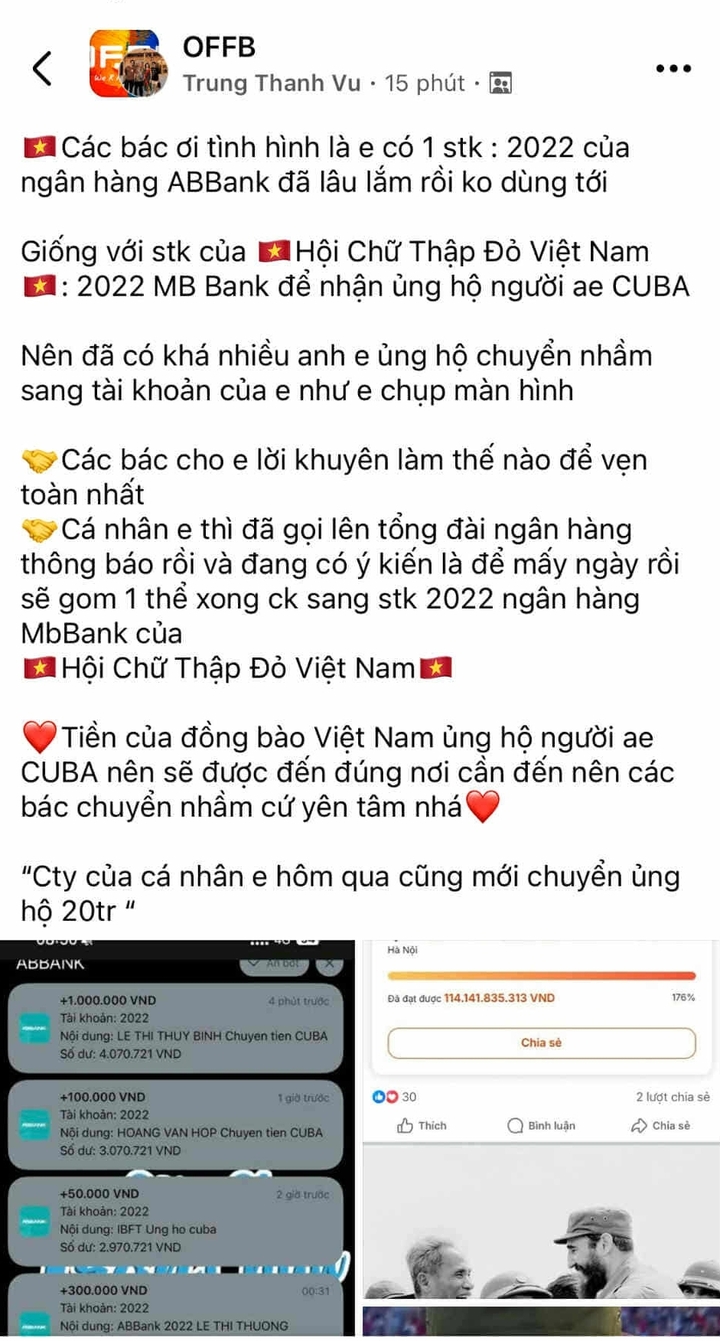 Nhiều người chuyển nhầm tiền ủng hộ Cuba vào tài khoản cá nhân: Ngân hàng lên tiếng- Ảnh 1.