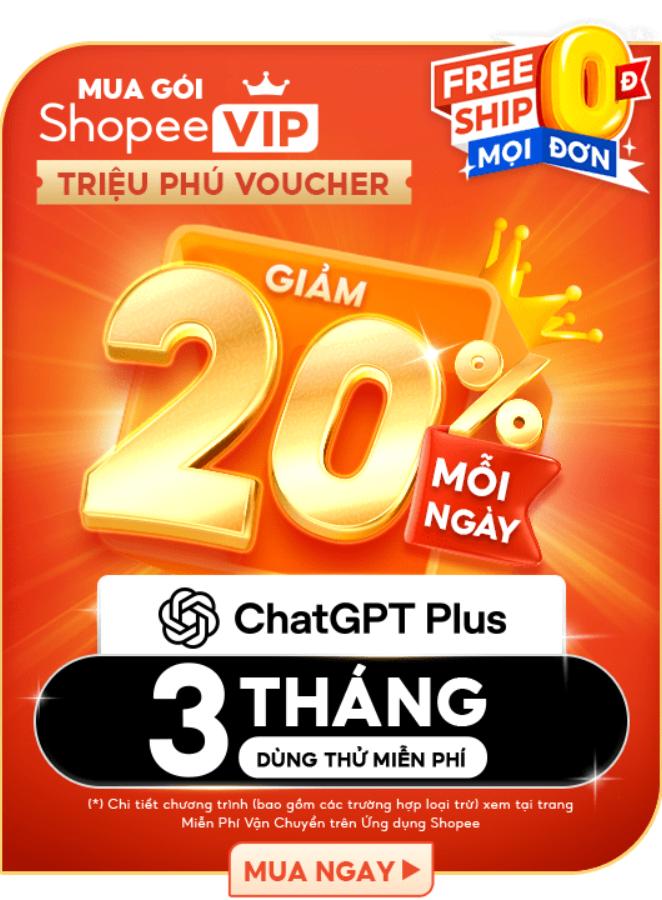 ShopeeVIP giờ “VIP” hơn với 3 tháng miễn phí sử dụng ChatGPT Plus từ 8/8- Ảnh 1. ShopeeVIP giờ “VIP” hơn với 3 tháng miễn phí sử dụng ChatGPT Plus từ 8/8- Ảnh 1.