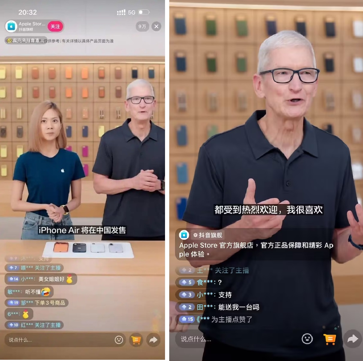 CEO Tim Cook bất ngờ tham gia livestream bán iPhone Air ở Trung Quốc - Ảnh 1.