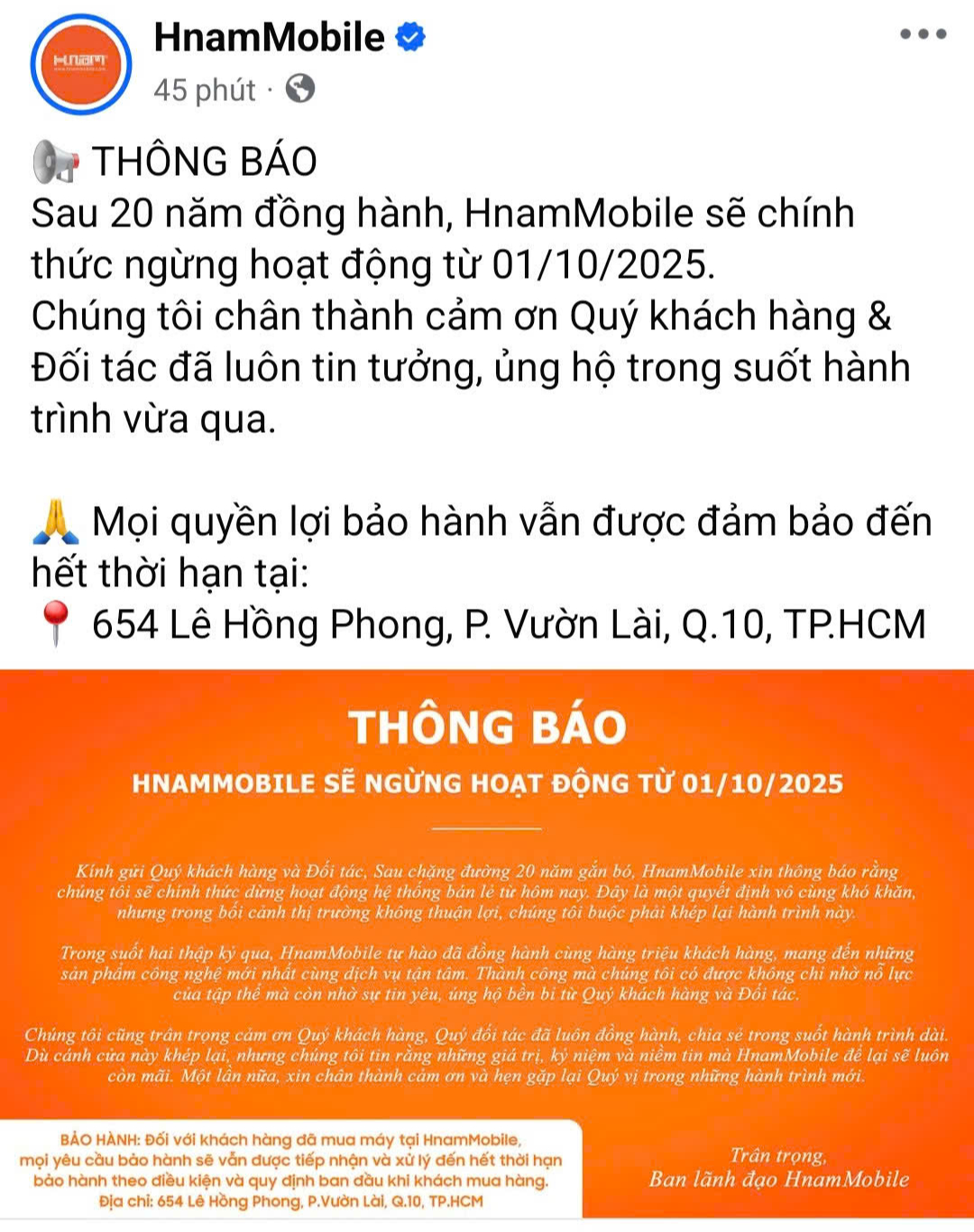Chuỗi bán lẻ điện thoại gần 20 năm tại TP HCM bất ngờ thông báo đóng cửa- Ảnh 1.