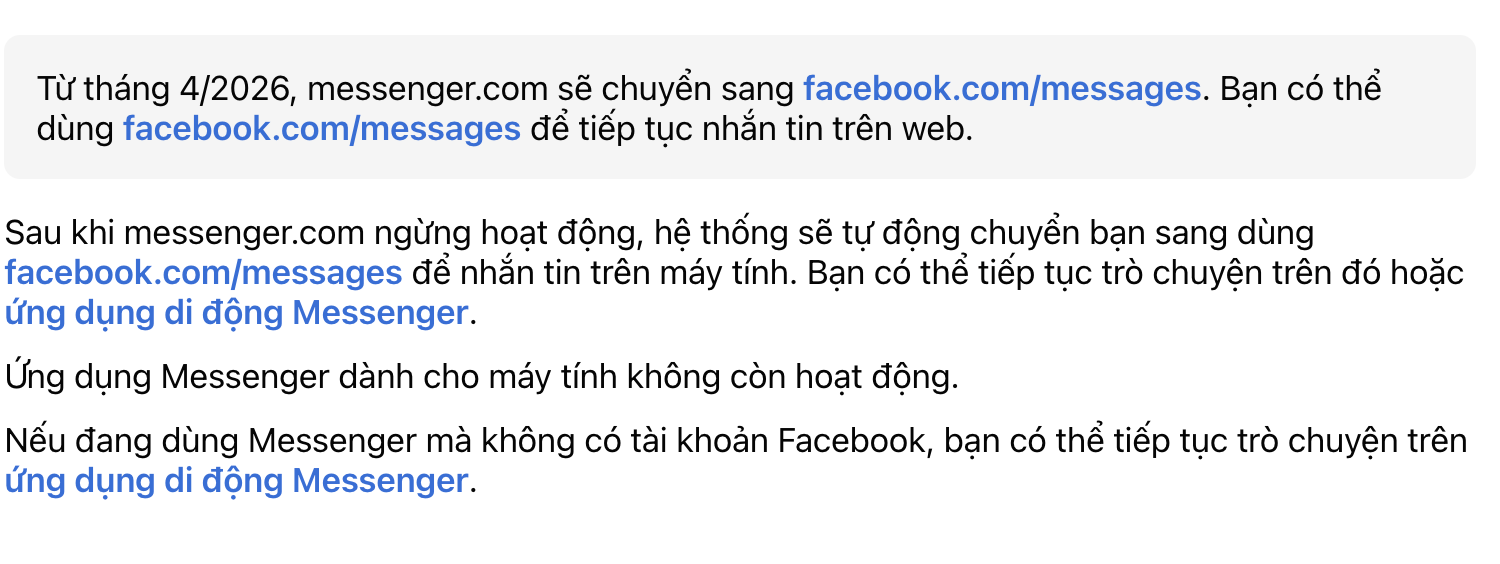 Facebook chính thức đóng cửa Messenger trình duyệt web từ 16-4 - Ảnh 2.